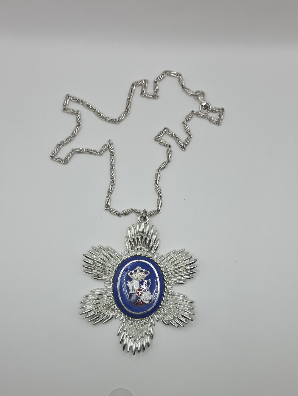 Coro Silver-Tone Chain Blue Crest Pendant Necklace
